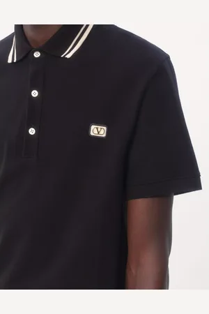 VALENTINO Tops, Heren, Zwart, L, Katoen, Katoenen polo met VLogo-patch