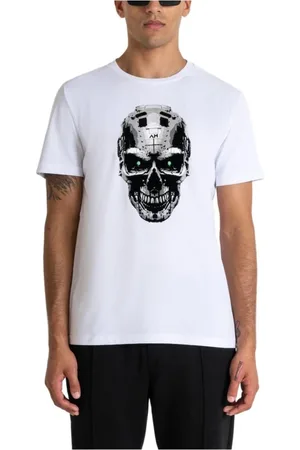 Antony Morato Tops, Heren, Wit, L, Katoen, Cyberpunk Skull Print T-shirt