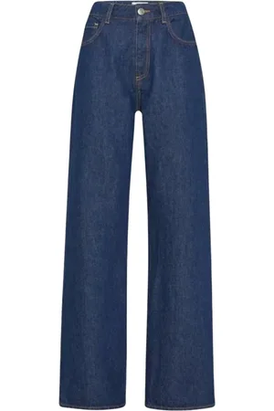 MVP Wardrobe Jeans, Dames, Blauw, XS, Denim, Hoge taille wijde pijp denim broek