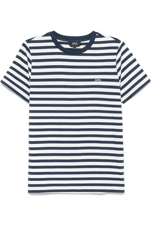 A.P.C. Tops, Dames, Blauw, L, Katoen, Blauw/Wit Gestreept Katoenen T-shirt