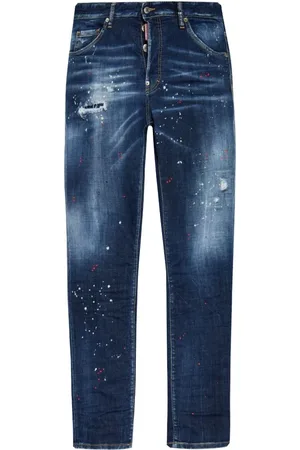 Dsquared2 Jeans, Heren, Blauw, M, Denim, Slim Fit Distressed Denim Jeans