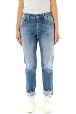 Replay Jeans, Dames, Blauw, W28 L30, Slim Boyfriend Mid Waist Jeans
