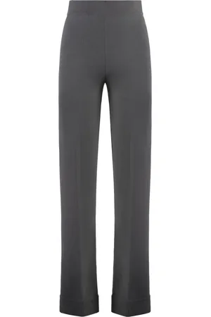 Malo Broeken, Dames, Grijs, S, Wol, Geribbelde randen wollen broek