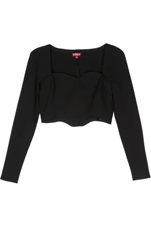 Staud Tops, Dames, Zwart, M, Zwarte Top met Sweetheart Neck en Dartdetails