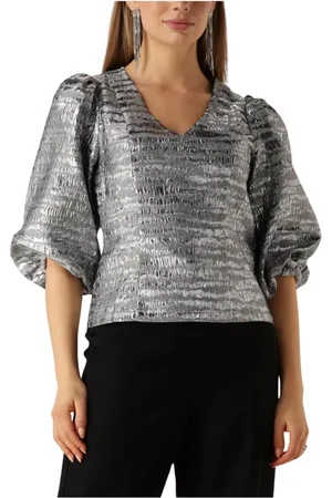 Minus Blouses & Shirts, Dames, Grijs, S, Grijze V-hals Blouse, veelzijdig en elegant
