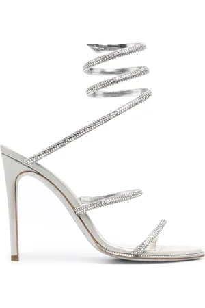 RENE CAOVILLA Schoenen, Dames, Grijs, 37 EU, Satijn, Grijze Satijnen Stiletto Sandalen met Strass