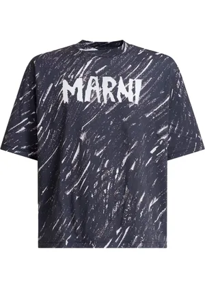 Marni Tops, Heren, Blauw, L, Katoen, Abstract Logo Print T-Shirt