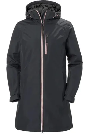 Helly Hansen Mantels, Dames, Grijs, M, Polyester, Lange Belfast Jas Waterdicht Elegant Stijlvol