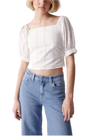 Salsa Blouses & Shirts, Dames, Wit, M, Witte geborduurde blouse, slim fit