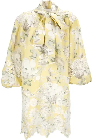 ZIMMERMANN Kleedjes, Dames, Geel, S, Linnen, Gele Linnen Jurk met Kantdetails