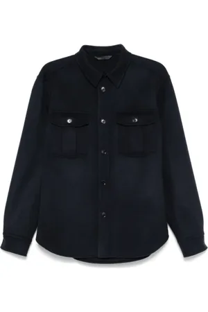 BRIONI Jassen, Heren, Blauw, L, Wol, Middernachtblauw Wol-Kasjmier Overhemdjas