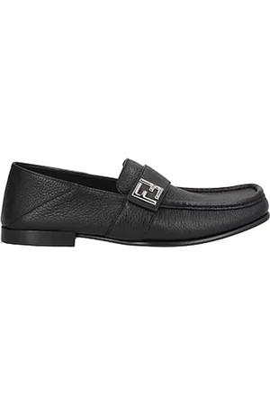 Fendi Schoenen, Heren, Zwart, 44 EU, Leer, Zwarte Leren Loafers Stijlvolle Vierkante Neus