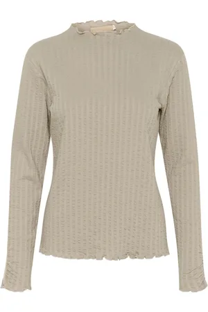 Karen by Simonsen Tops, Dames, Grijs, L, Ribtop met lange mouwen