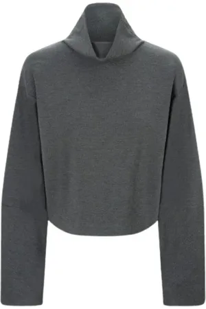Staud Truien, Dames, Grijs, M, Heather Grey Ponte Top met Sculpturale Mouwen