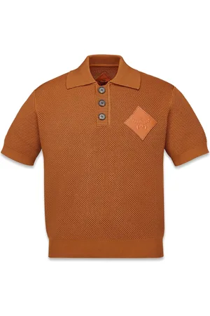MCM Tops, Heren, Bruin, XS, Polyester, Gebreide polo met logopatch