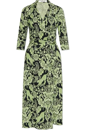Diane von Furstenberg Kleedjes, Dames, Groen, M, Leer, Zijden jurk
