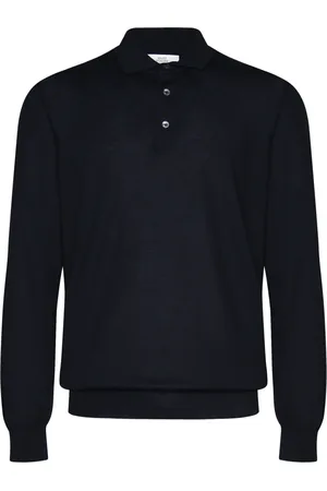 Mauro Ottaviani Tops, Heren, Blauw, M, Lange Mouw Polo Shirt Zwart Knoopsluiting