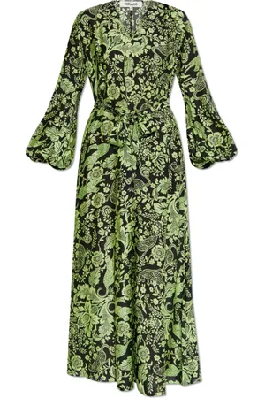 Diane von Furstenberg Kleedjes, Dames, Groen, L, Jurk met zijde-afwerking