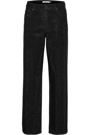 Gestuz Jeans, Dames, Zwart, W28, Katoen, Wijde Pijp Jeans Donkere Zwarte Wassing