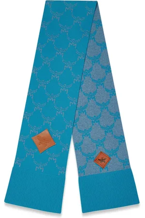MCM Accessoires, Dames, Blauw, ONE Size, Wol, Stola gemaakt van wol en gerecycled kasjmier met Lauretos-monogram en omkeerbaar ontwerp
