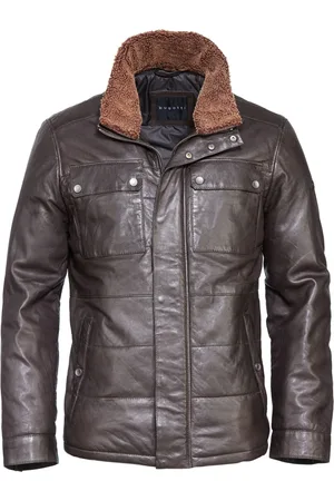 Bugatti Jassen, Heren, Bruin, 3Xl, Stijlvolle leren jas met stiksels