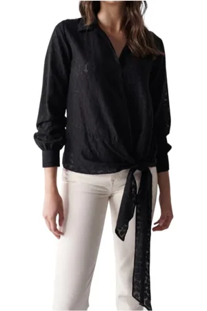 Salsa Blouses & Shirts, Dames, Zwart, XS, Zwarte getextureerde blouse met strik