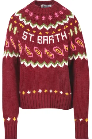 MC2 SAINT BARTH Truien, Dames, Rood, L, Wol, Wollen trui met Lurex-details