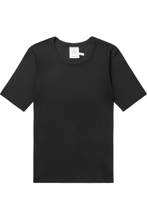 Munthe Tops, Dames, Zwart, XS, Zwarte Geribbelde Top met Korte Mouwen