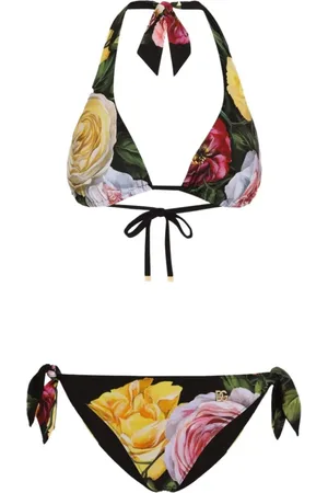 Dolce & Gabbana Badkleding, Dames, Veelkleurig, M, Bikiniset met Pioenrozenprint en Pouch