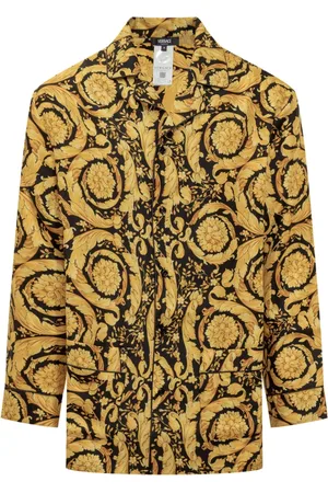 VERSACE Overhemden, Heren, Geel, L, Gebreide Pyjama Top