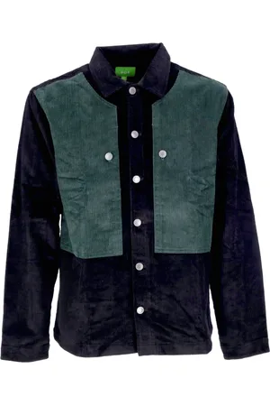 Huf Jassen, Heren, Zwart, S, Katoen, Zwart fluwelen overshirt met knoopsluiting