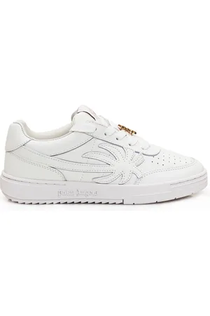 Palm Angels Schoenen, Dames, Wit, 36 EU, Leer, Witte leren sneakers met gouden monogram