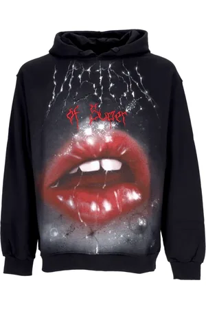 Vision Of Super Sweatshirts & Hoodies, Heren, Zwart, L, Katoen, Zwarte Rock Mond Print Hoodie