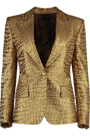 Tom Ford Jassen, Dames, Geel, 2Xs, Polyester, Single-breasted jas met Cocco Jacquard motief