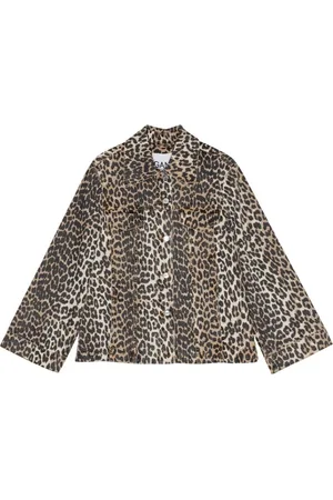 Ganni Jassen, Dames, Bruin, XL, Dierenprint buitenkleding met zakken