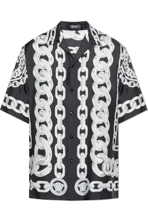 VERSACE Overhemden, Heren, Zwart, M, Zijden overhemd