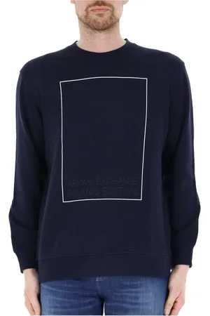 Armani Exchange Sweatshirts & Hoodies, Heren, Blauw, L, Katoen, Logo Katoenen Sweater - Blauwe Ronde Hals