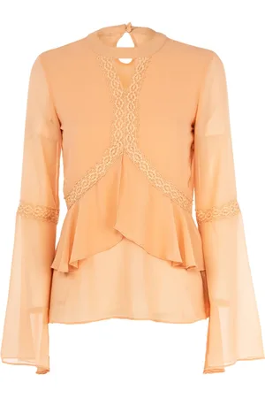 Fracomina Blouses & Shirts, Dames, Bruin, S, Blouse met lange mouwen en kantinzetten