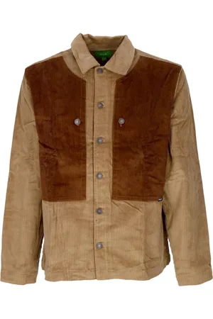 Huf Jassen, Heren, Bruin, S, Katoen, Navy Velvet Overshirt met Knoopzakken