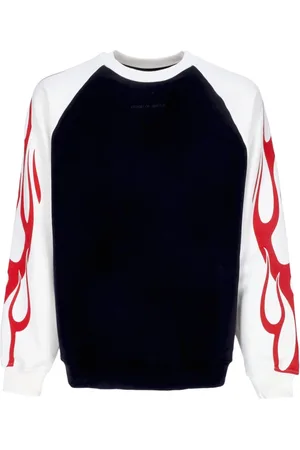 Vision Of Super Sweatshirts & Hoodies, Heren, Veelkleurig, M, Katoen, Flames Lichtgewicht Crewneck Sweatshirt Zwart/Rood