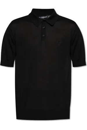 Dolce & Gabbana Tops, Heren, Zwart, L, Zijden polo met geborduurd logo