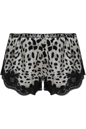 Dolce & Gabbana Nachtkleding & Lounge, Dames, Zwart, M, Katoen, Zijden lingerie shorts met dierenmotief