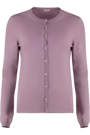 Malo Truien, Dames, Paars, S, Wol, Geribbelde Virgin Wool Cardigan