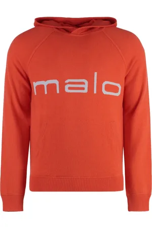 Malo Truien, Heren, Oranje, S, Kasjmier, Cashmere Gebreide Hoodie met Logo Intarsia