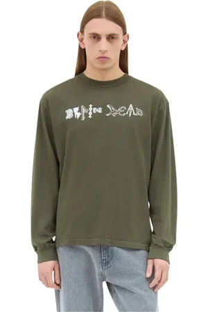 Brain Dead Sweatshirts & Hoodies, Heren, Groen, M, Katoen, Earth Wisdom Grafische Longsleeve T-shirt
