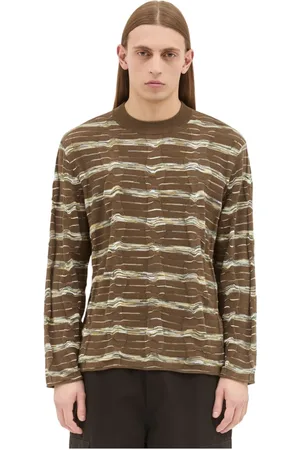 Brain Dead Truien, Heren, Bruin, M, Katoen, Gestreepte Crewneck Sweater