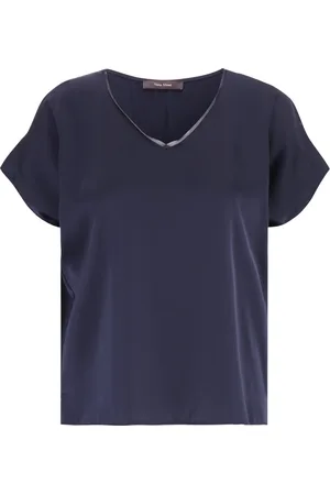 Vera Mont Blouses & Shirts, Dames, Blauw, 5Xl, Satin V-hals Blouse