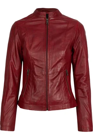 Bugatti Jassen, Dames, Rood, L, Leer, Klassieke leren jas met opstaande kraag