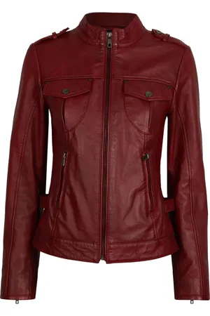 Bugatti Jassen, Dames, Rood, M, Leer, Klassieke leren jas met opstaande kraag