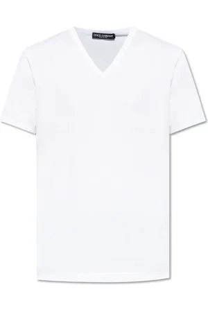Dolce & Gabbana Tops, Heren, Wit, M, Katoen, V-hals T-shirt